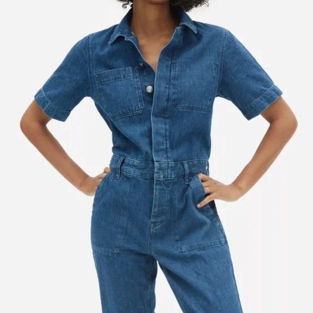 Everlane Women The Short Sleeve Denim Coverall Jeans Organic Cotton Size 00 Blue